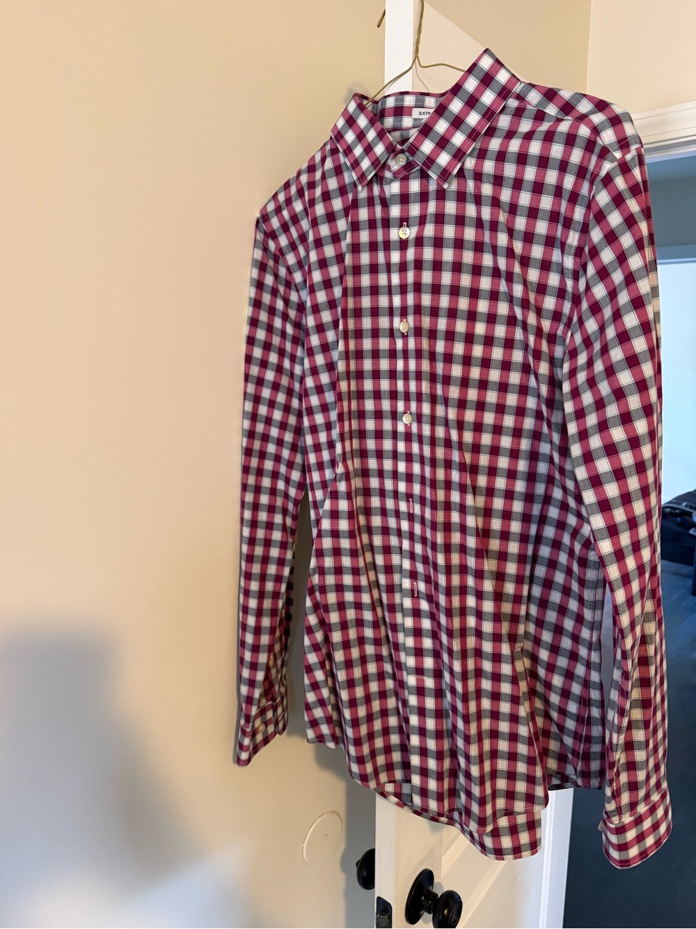 Express Men's Checked Button-Down Shirt in White & Burgundy